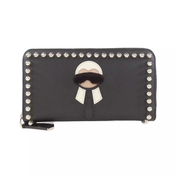 Fendi Karlito Karl Lagerfeld Leather Studded Continental Wallet